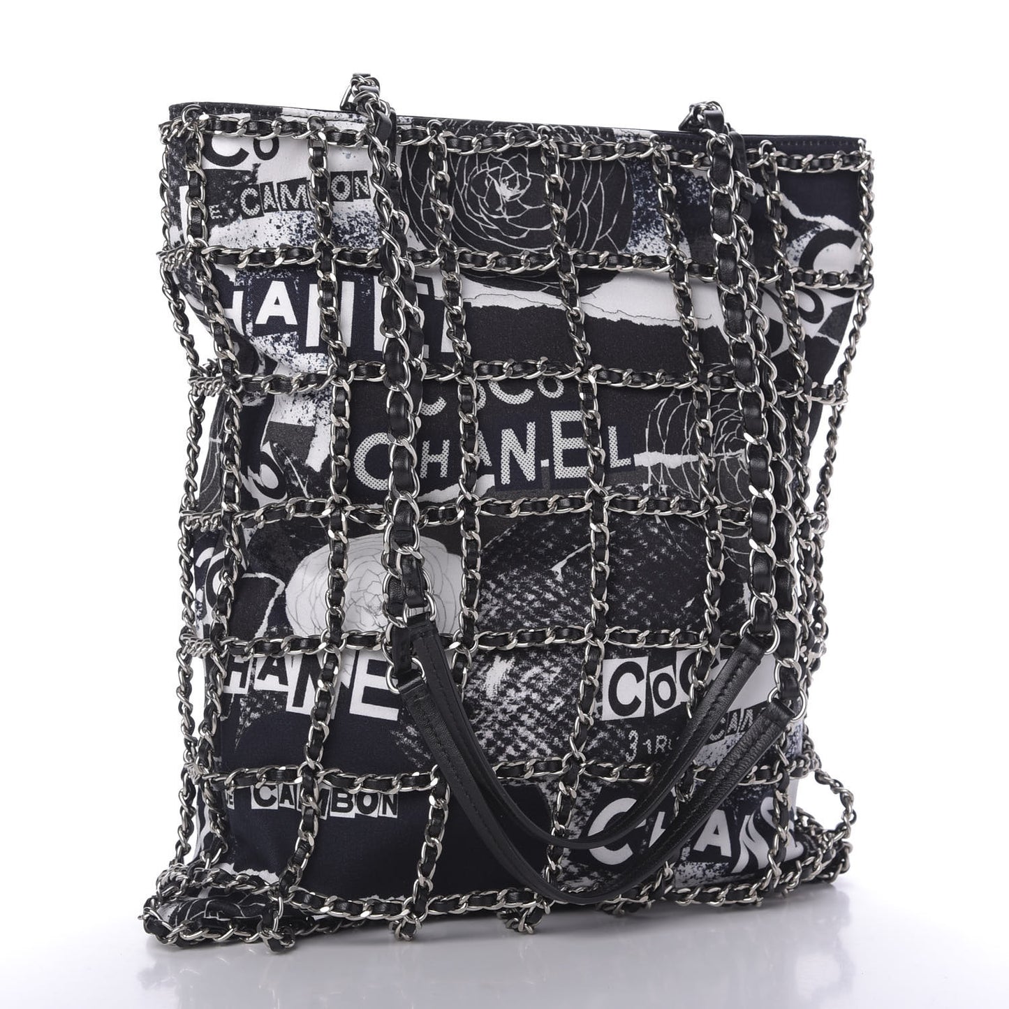 Canvas Large Shopping Chain Tote Black White