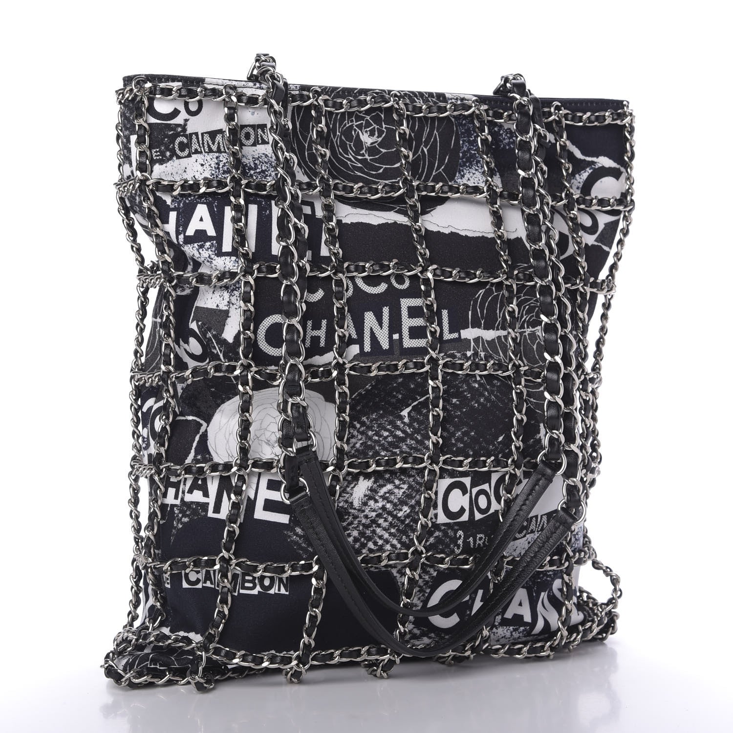 Chanel Canvas Large Shopping Chain Tote Black White 3 of 9