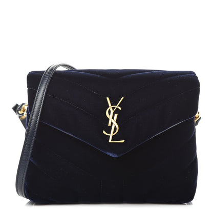 Saint Laurent Velvet Y Quilted Monogram Toy Loulou Crossbody Bag Navy 1 of 7