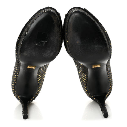 Louis Vuitton Sequin Peep Toe Platform Pumps 39 Black Gold 6 of 11