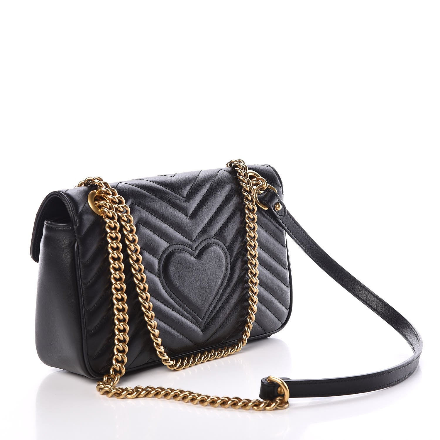 Gucci Calfskin Matelasse Small GG Marmont Shoulder Bag Black 3 of 9