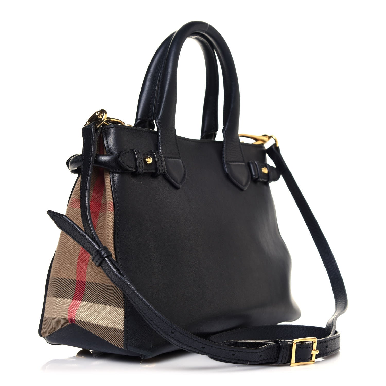 Burberry Calfskin House Check Small Banner Tote Black 2 of 7