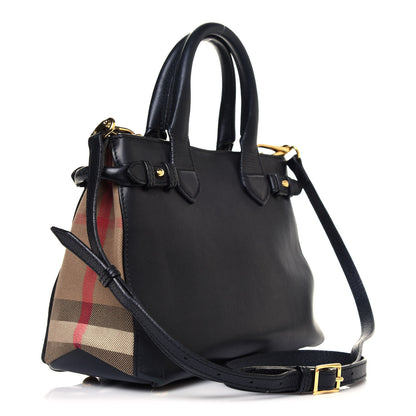 Burberry Calfskin House Check Small Banner Tote Black 2 of 7