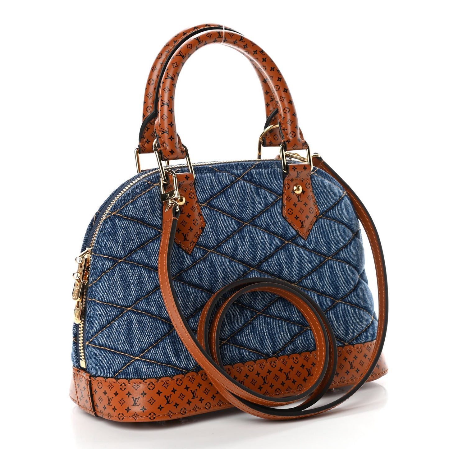 Denim Calfskin Reverse Monogram Malletage Alma BB Blue