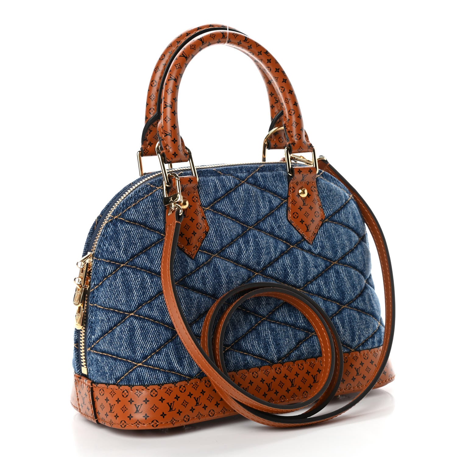 Louis Vuitton Denim Calfskin Reverse Monogram Malletage Alma BB Blue 2 of 4