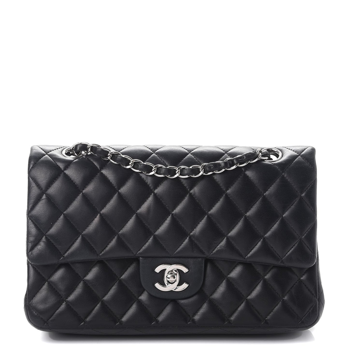 Lambskin Quilted Medium Double Flap Black