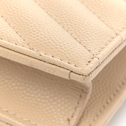 Saint Laurent Grain De Poudre Matelasse Chevron Monogram Envelope Chain Wallet Nude Powder 12 of 12
