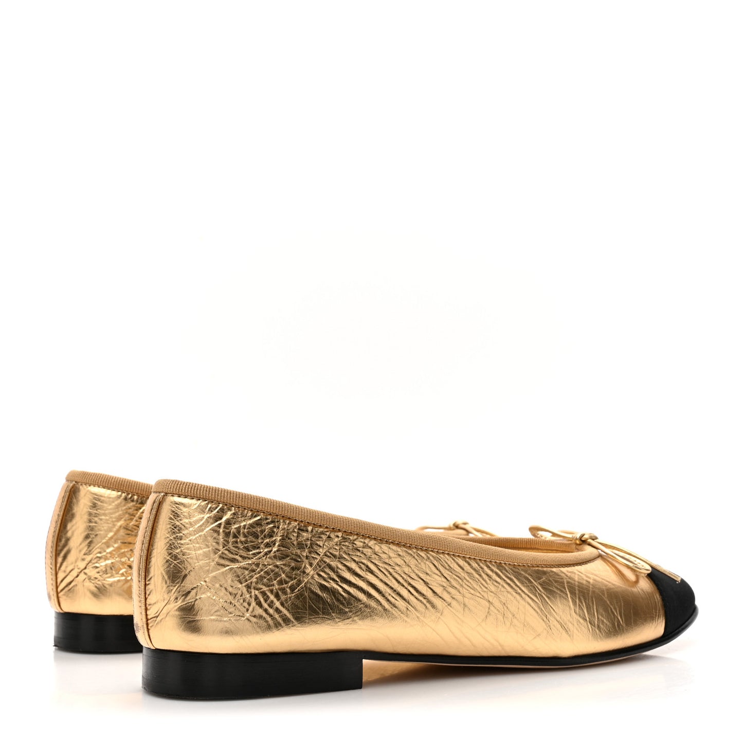 Metallic Calfskin Grosgrain Cap Toe CC Ballerina Flats 37.5 Gold
