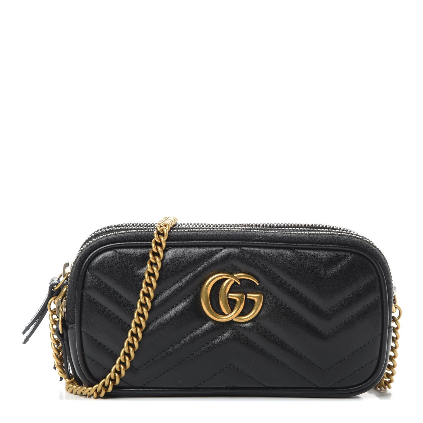 Calfskin Matelasse Mini GG Marmont Chain Crossbody Bag Black