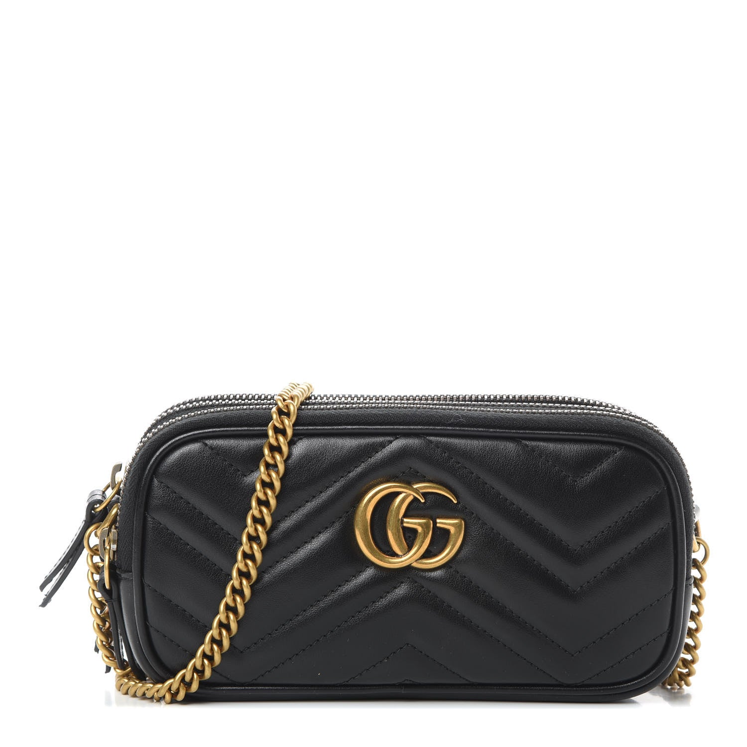 Gucci Calfskin Matelasse Mini GG Marmont Chain Crossbody Bag Black 1 of 13