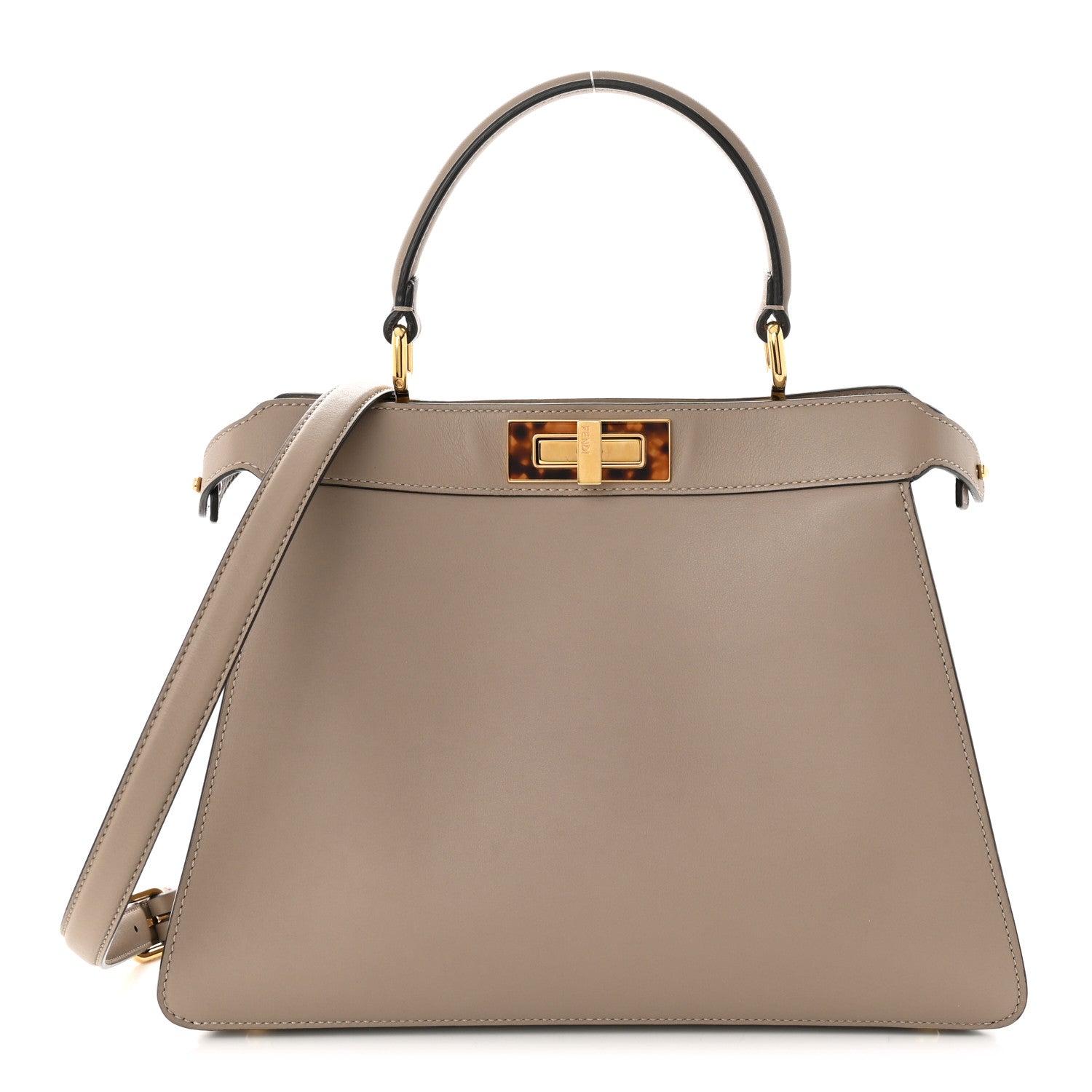 Fendi Vitello Seta Shiny Nappa Plexiglass Medium Peekaboo I SEE U Satchel Tortora 1 of 11