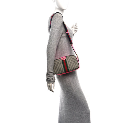 Gucci GG Supreme Monogram Textured Dollar Calfskin Web Ophidia Small Crossbody Bag Beige Ebony Fuchsia 2 of 10