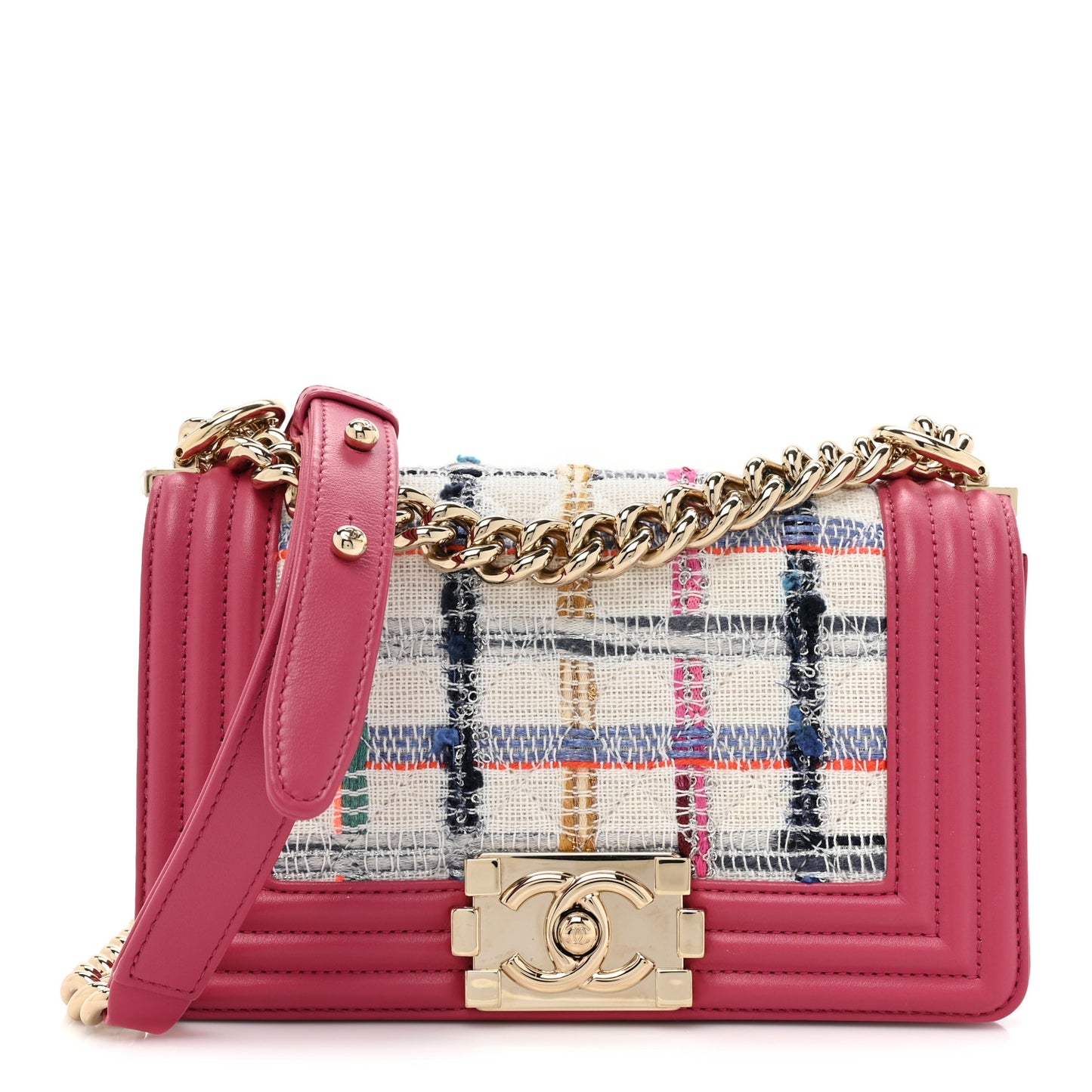 Lambskin Tweed Quilted Small Boy Flap Dark Pink