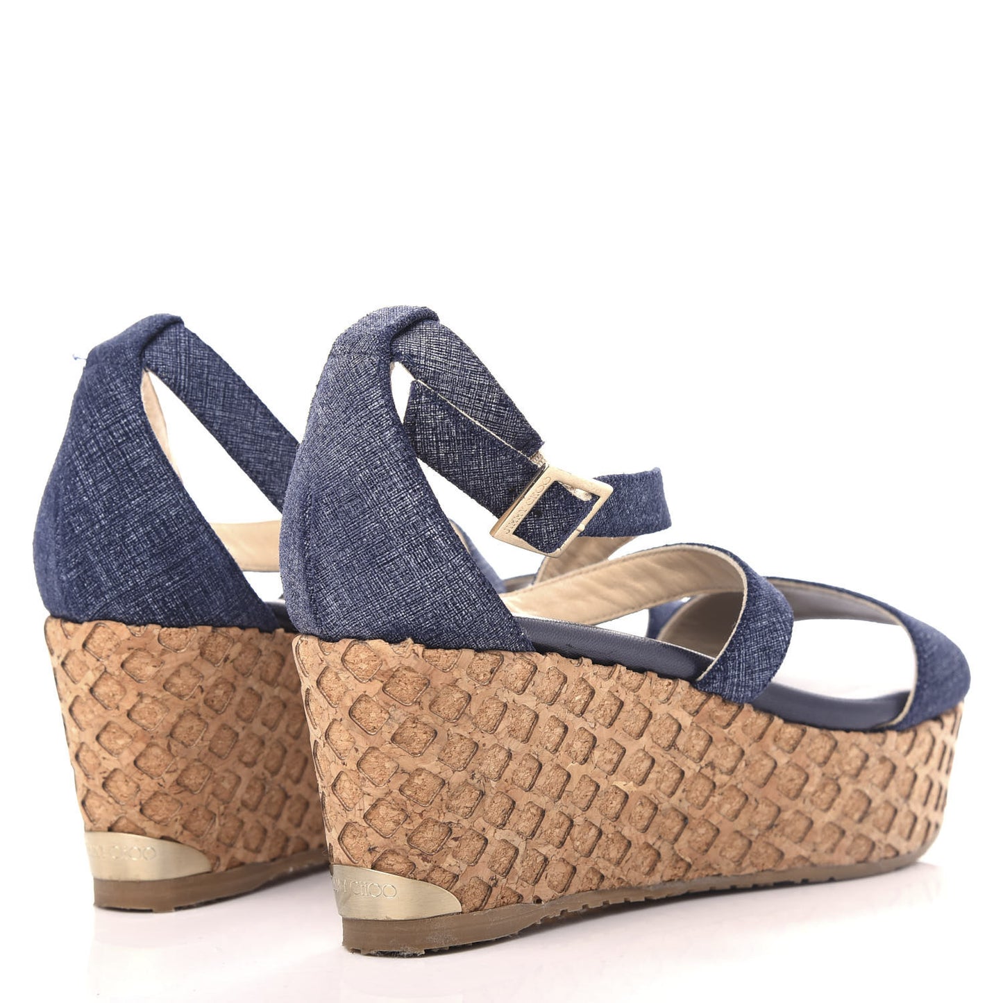 Denim Cork Wedge Sandals 36