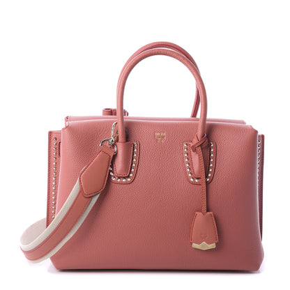 MCM Grained Calfskin Studded Medium Milla Tote Pink 1 of 9