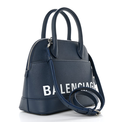 Balenciaga Signature Grained Calfskin Logo S Ville Top Handle Bag Bleu Canopee White 3 of 11
