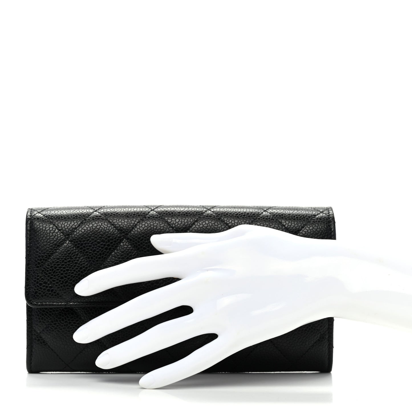 Caviar Quilted Large Gusset Flap Wallet Black