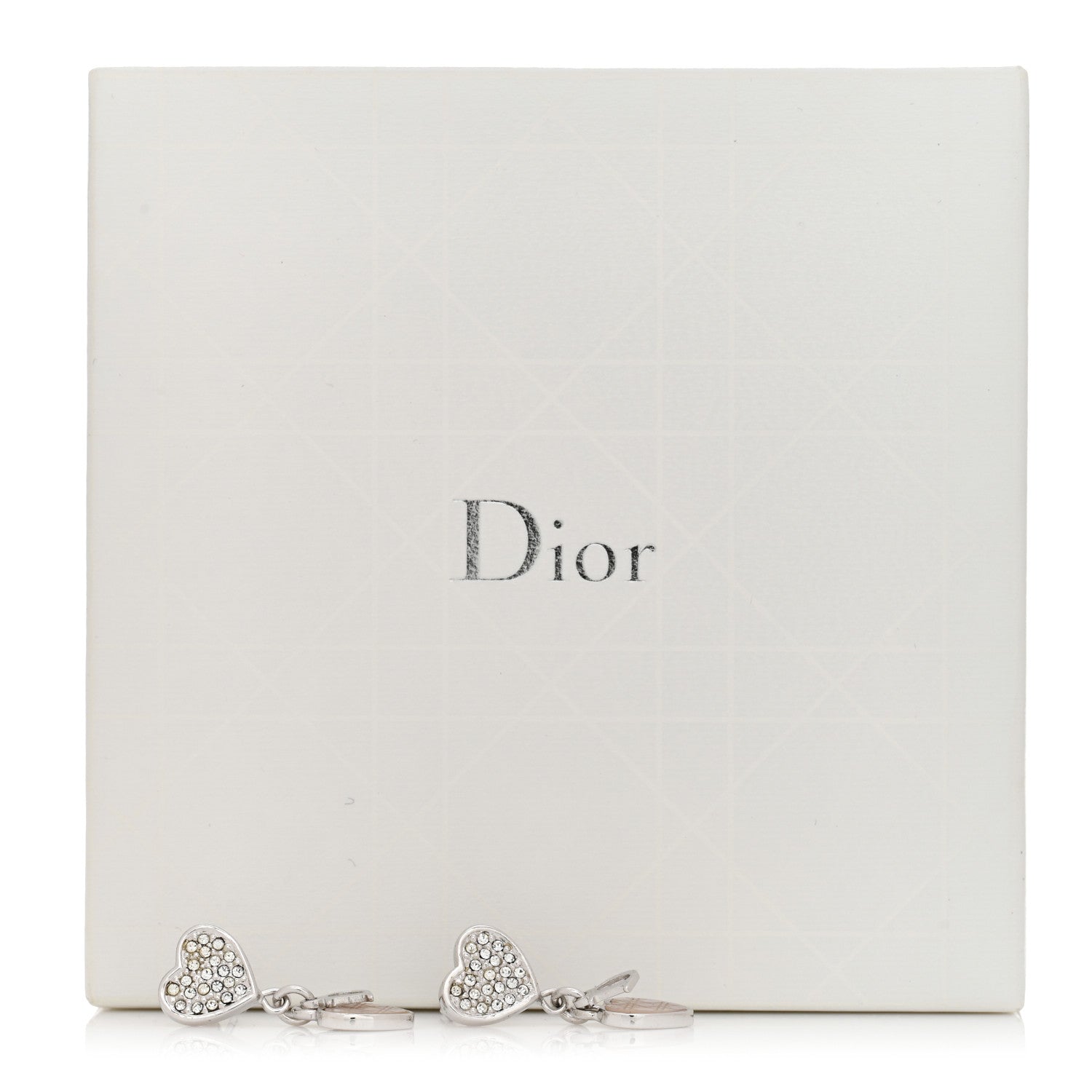 Christian Dior Crystal Cannage Heart Drop Earrings Silver 4 of 4