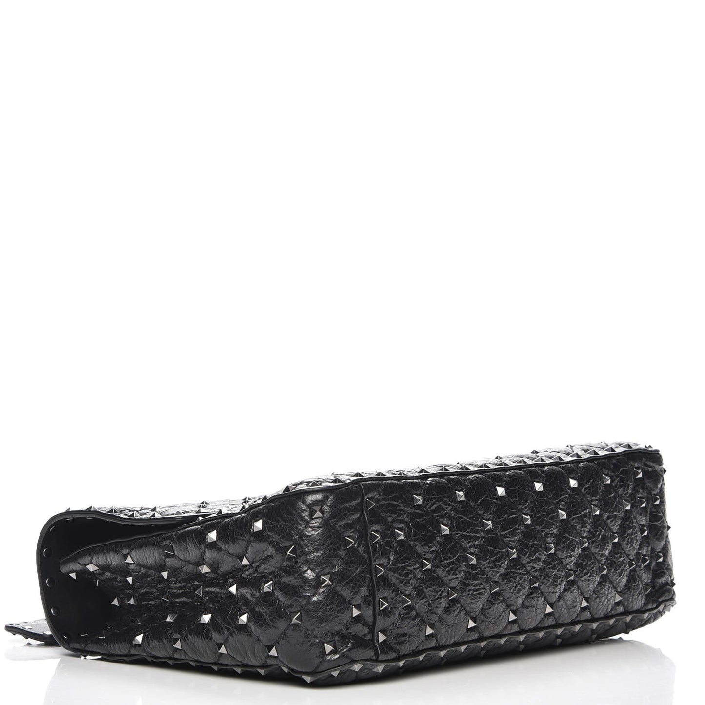 Craquele Nappa Large Rockstud Spike Shoulder Bag Nero Black