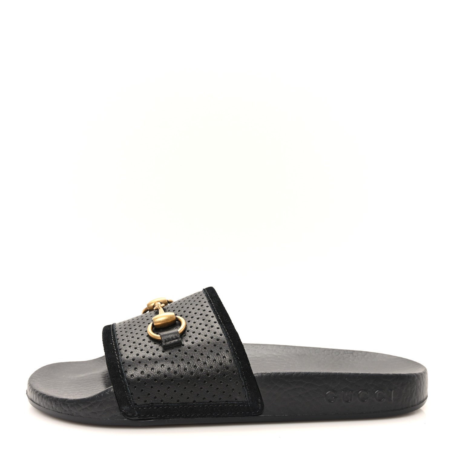 Gucci Suede Perforated Horsebit Slide Sandals 36 Black 1 of 8