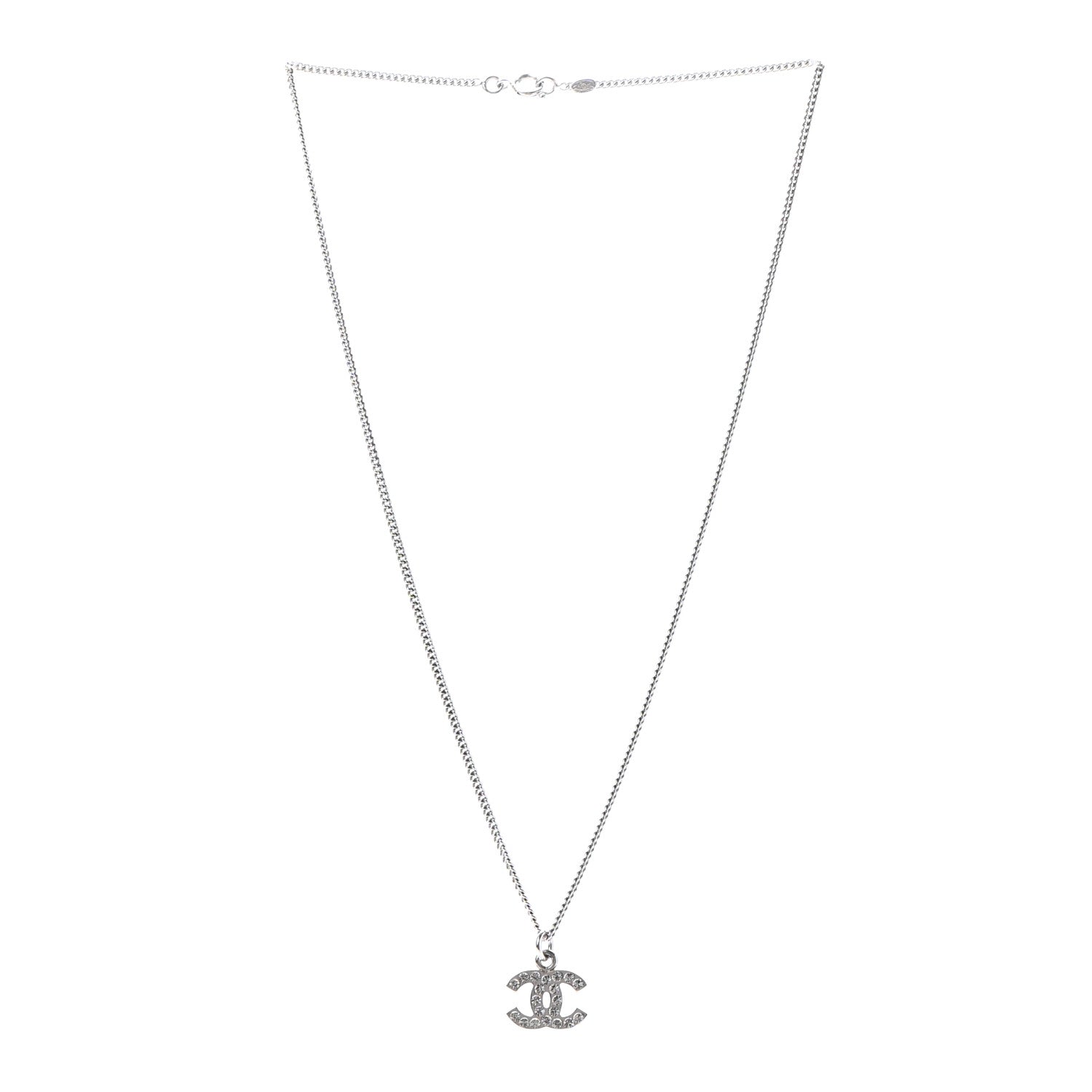 Chanel Crystal CC Necklace Silver 3 of 5