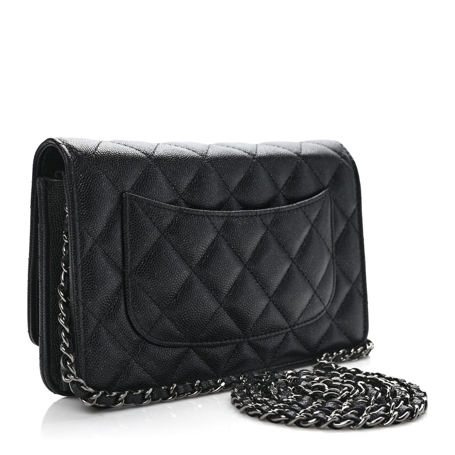 Iridescent Caviar Quilted Wallet on Chain WOC Black