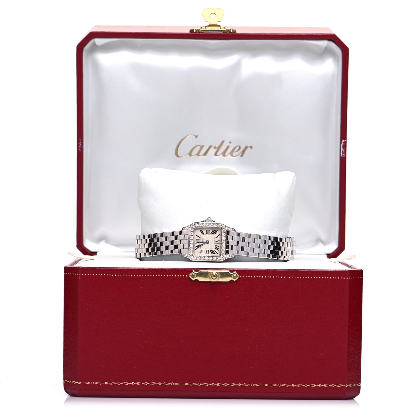 18K White Gold Diamond 20mm Santos Demoiselle Quartz Watch