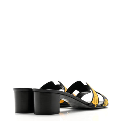 Hermes Cotton Canvas Nappa Iris Printed Oasis Sandals 41 Encre Black 4 of 9