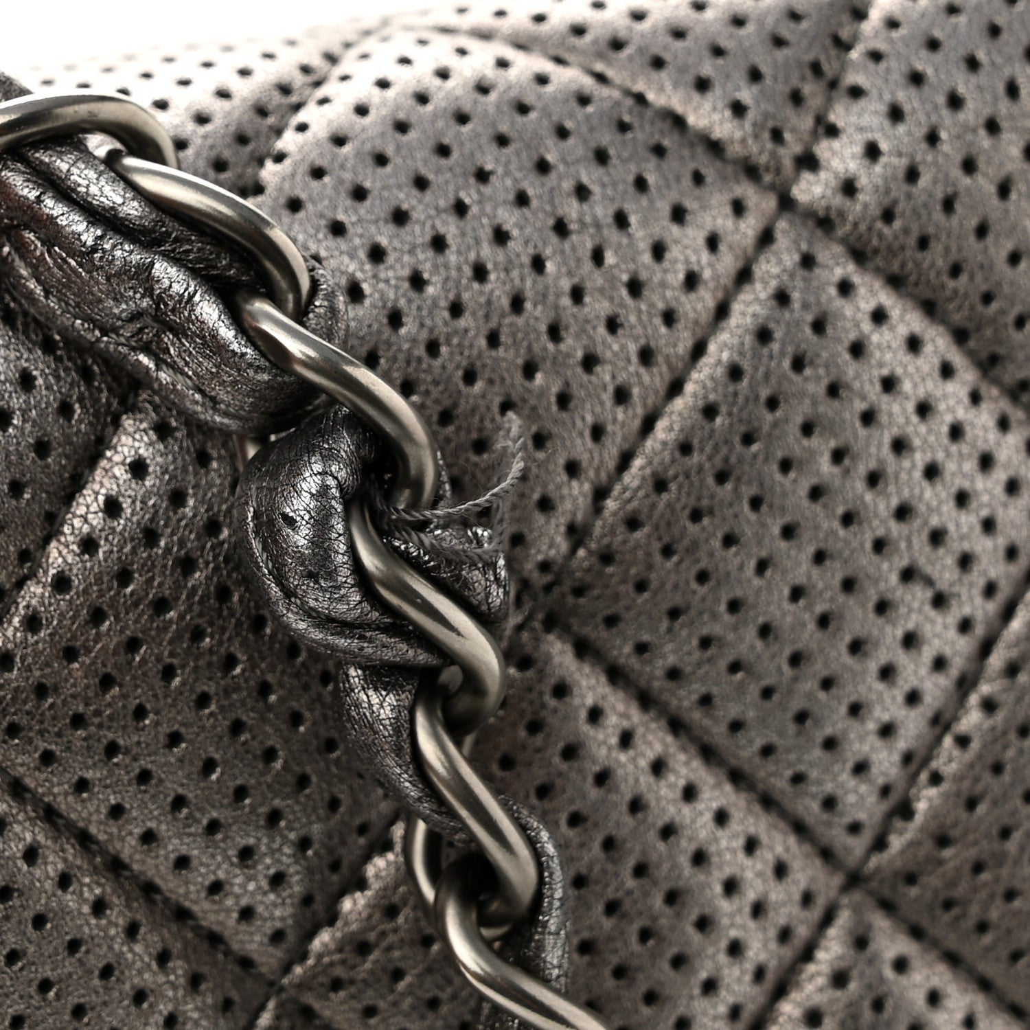 Chanel Metallic Perforated Lambskin Quilted Jumbo Double Flap Dark Silver 16 of 16