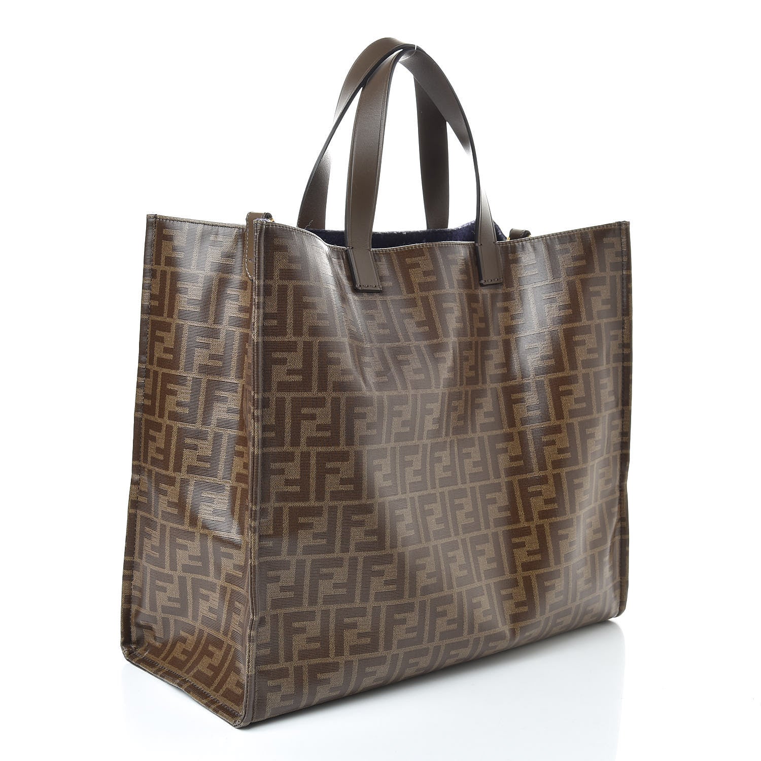 Fendi X FILA Glazed Fabric FF 1974 Mania Shopping Tote Bag Mogano Panna Blueberry 3 of 9