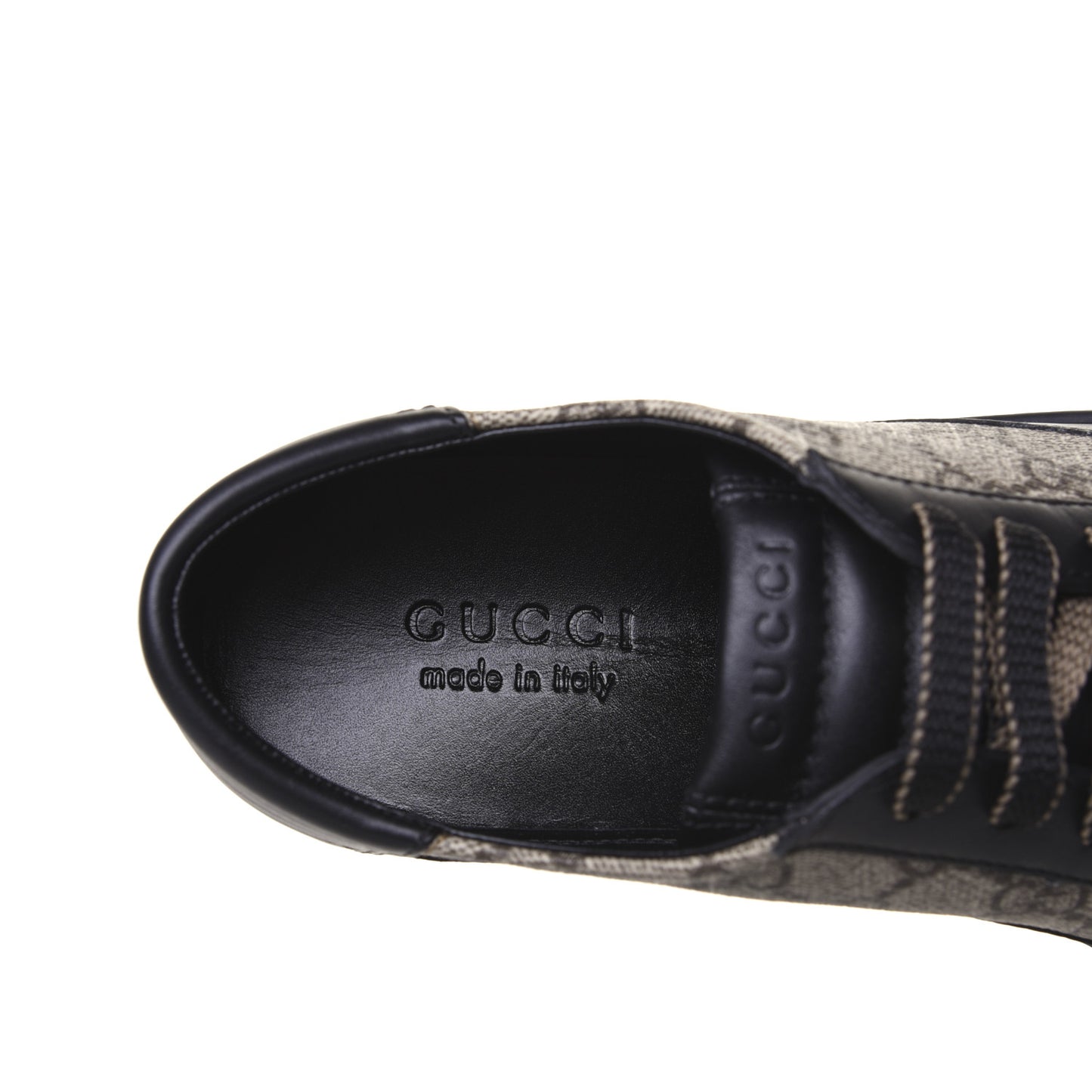 GG Supreme Monogram Mens Low Top Sneakers 8 Black Beige Ebony