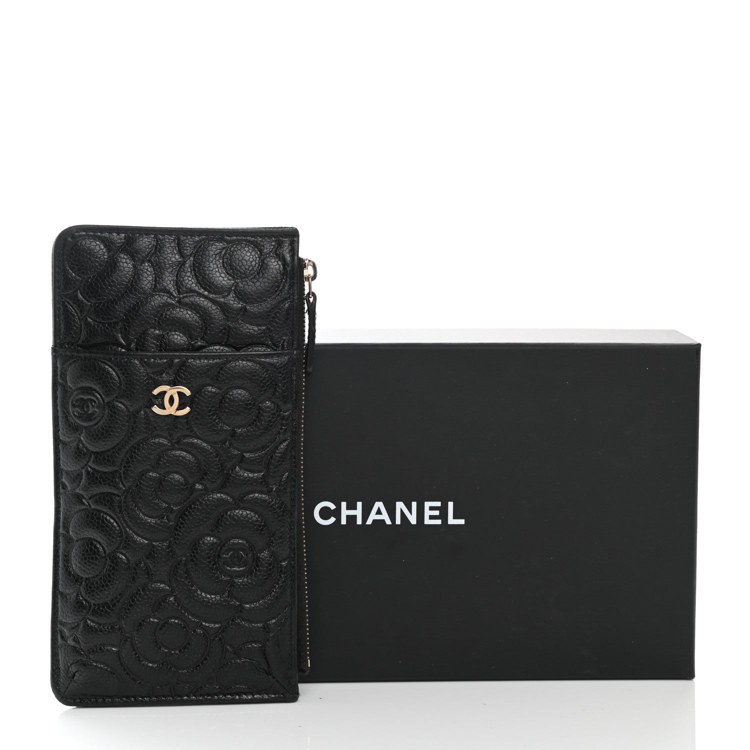 Chanel Caviar Camellia Embossed Classic Flat Wallet Pouch Black 9 of 9