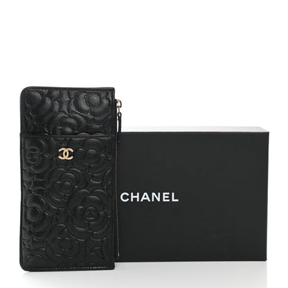 Chanel Caviar Camellia Embossed Classic Flat Wallet Pouch Black 9 of 9