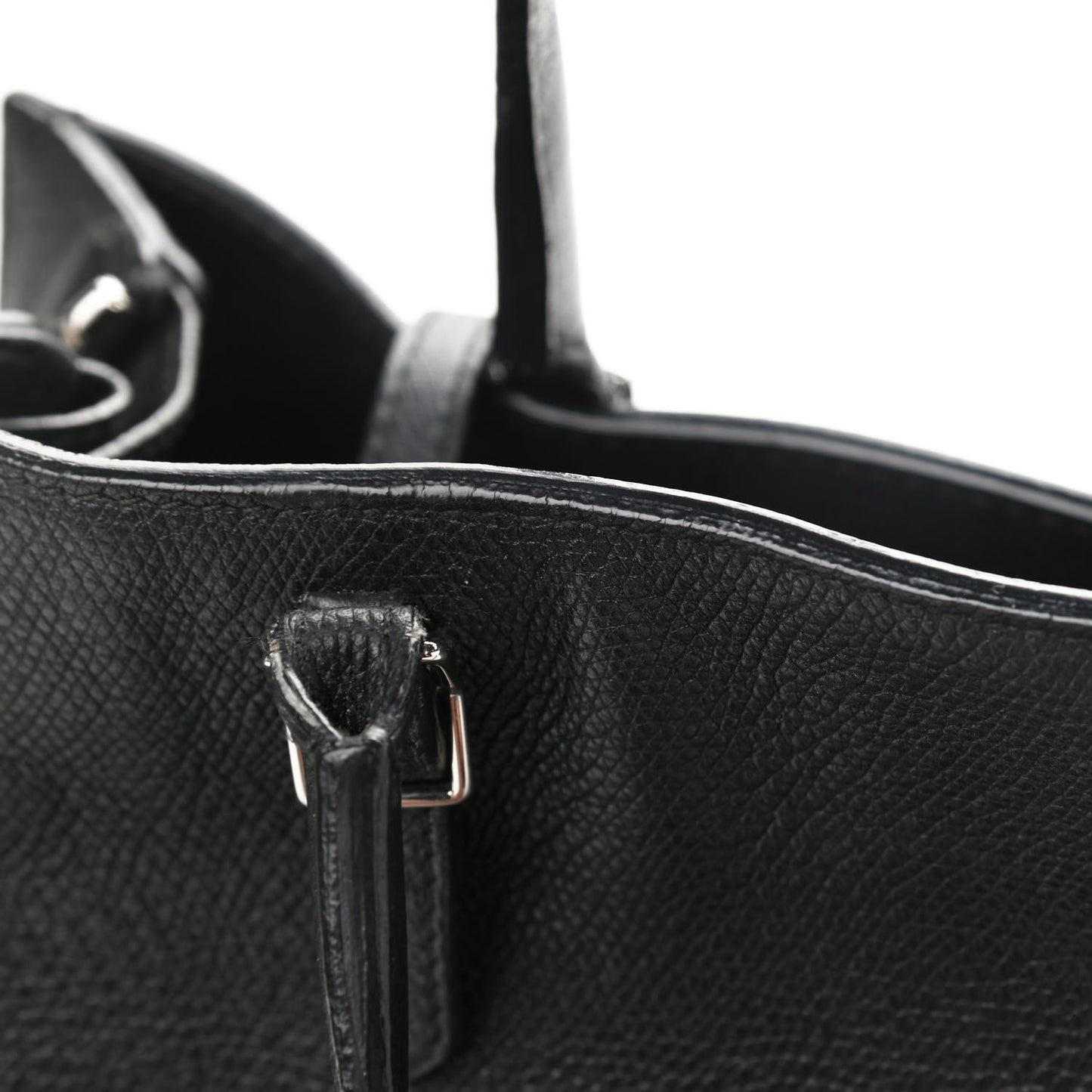 Grained Calfskin Plate Hardware Papier A6 Zip Around Tote Black