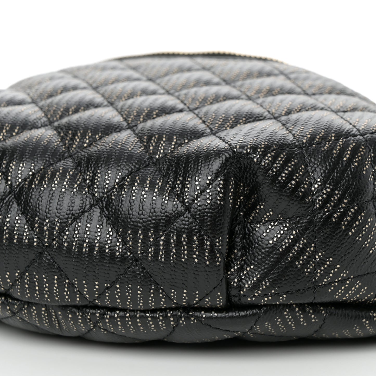 Metallic Caviar Striped Banane Waist Bag Fanny Pack Black Gold