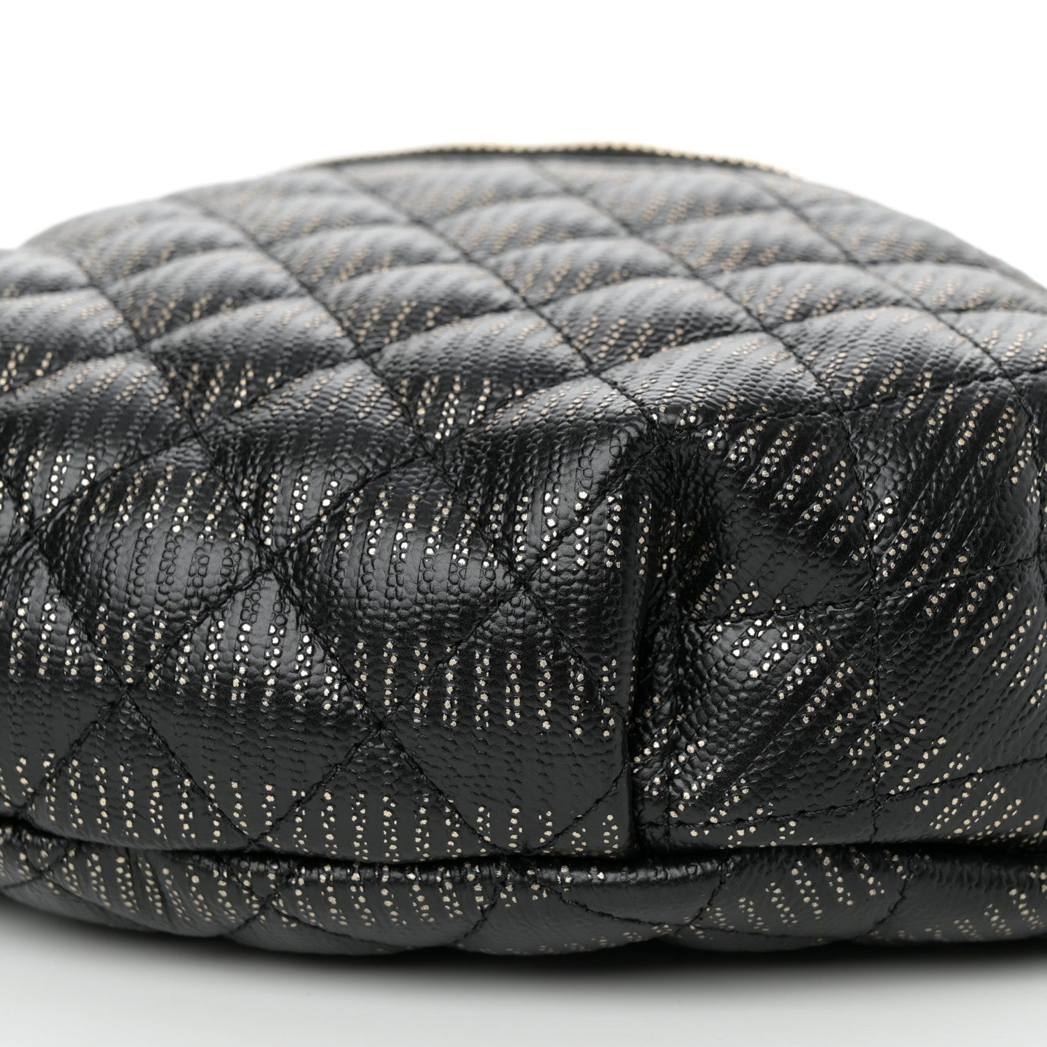 Chanel Metallic Caviar Striped Banane Waist Bag Fanny Pack Black Gold 10 of 12