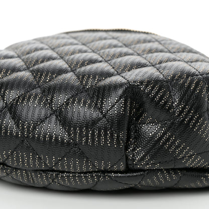 Chanel Metallic Caviar Striped Banane Waist Bag Fanny Pack Black Gold 10 of 12