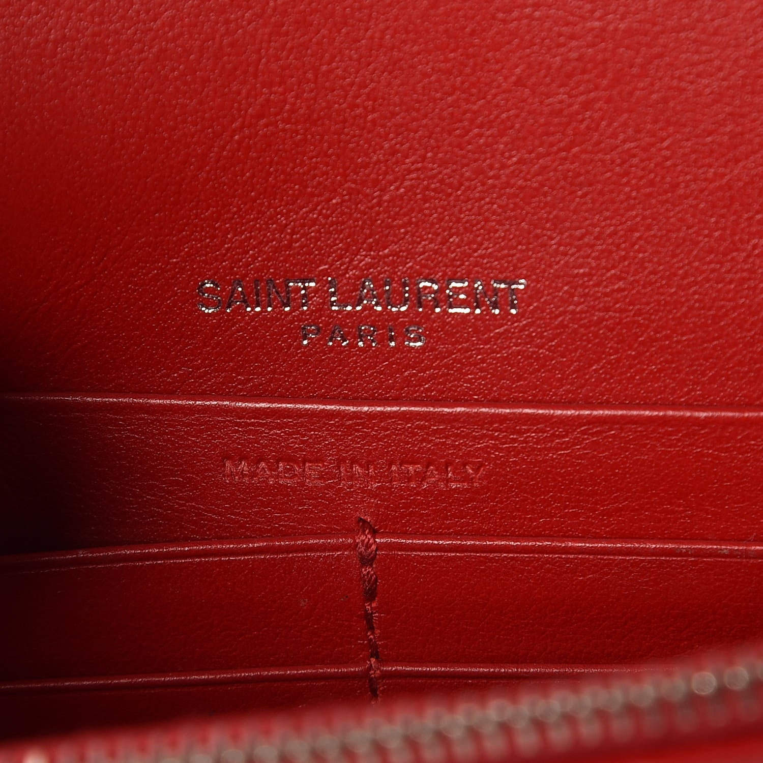 Saint Laurent Calfskin Crocodile Embossed Monogram Sunset Chain Wallet New Lipstick Red 6 of 8