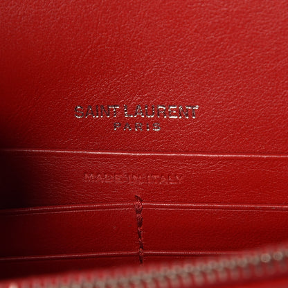 Saint Laurent Calfskin Crocodile Embossed Monogram Sunset Chain Wallet New Lipstick Red 6 of 8