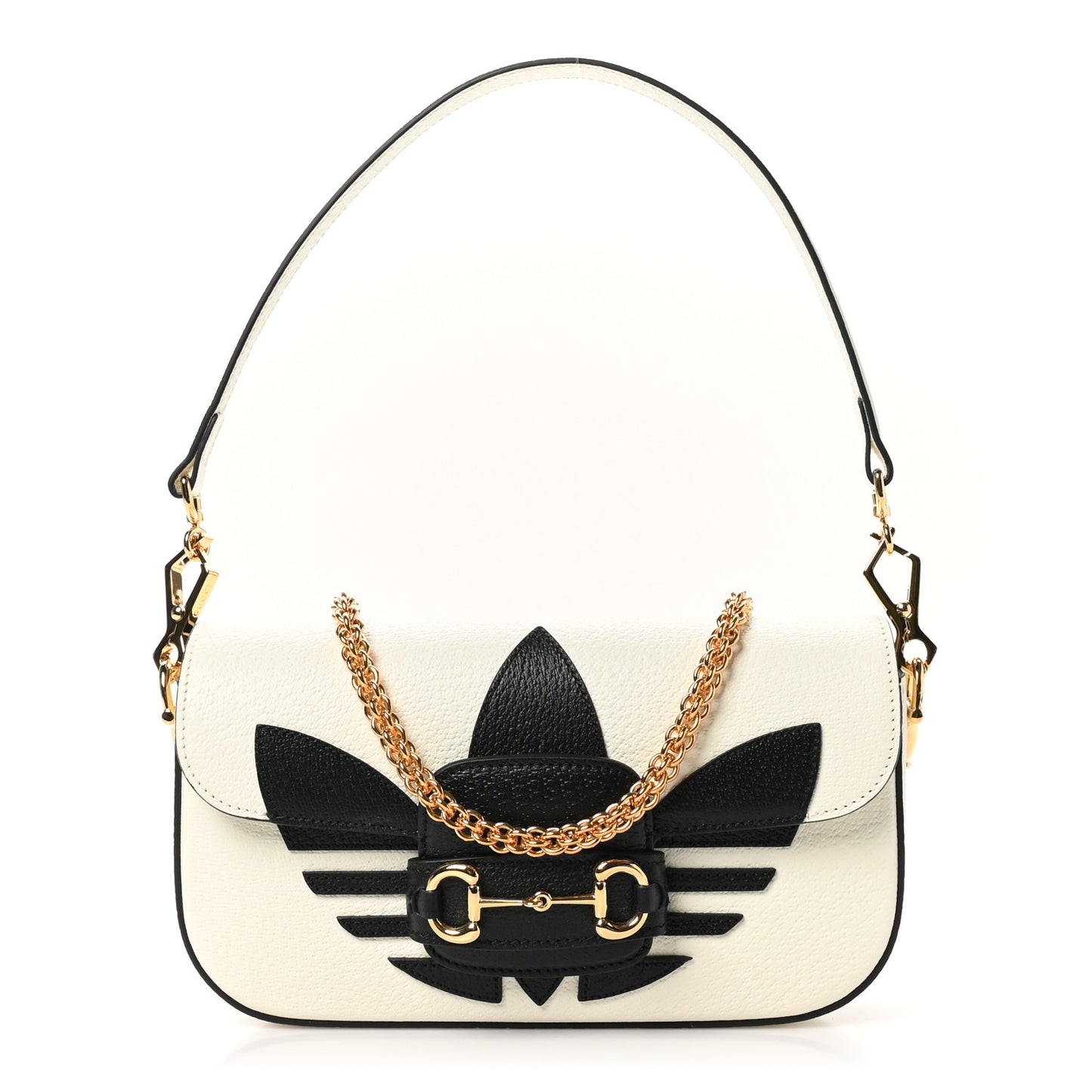 X ADIDAS Textured Dollar Calfskin Web Small Trefoil Horsebit 1955 Shoulder Bag White