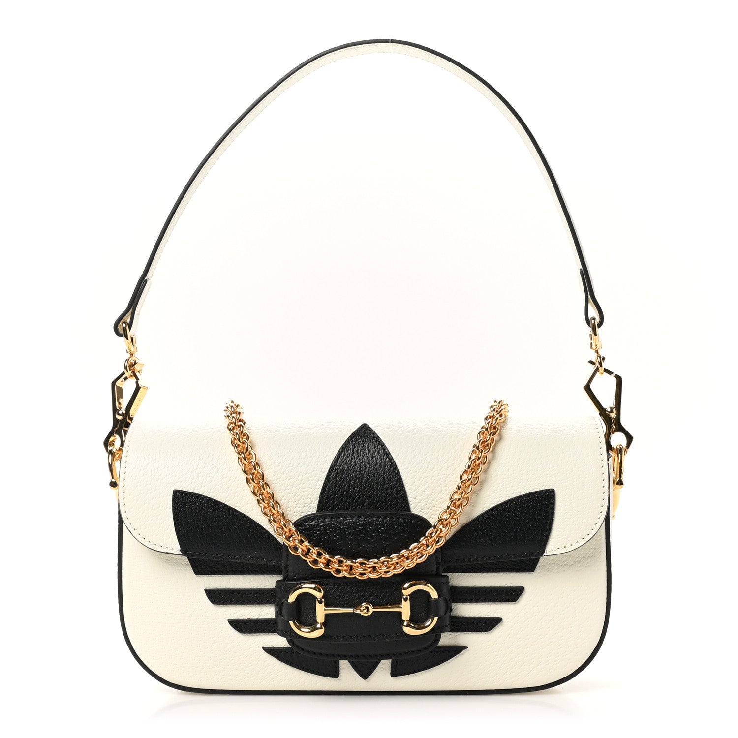 Gucci X ADIDAS Textured Dollar Calfskin Web Small Trefoil Horsebit 1955 Shoulder Bag White 1 of 11