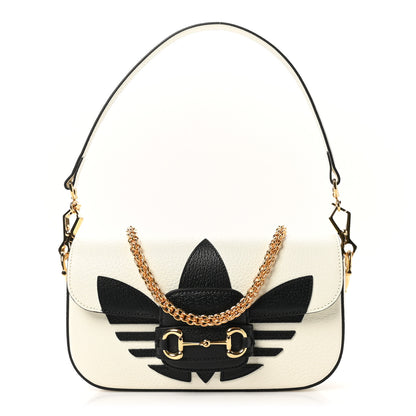 Gucci X ADIDAS Textured Dollar Calfskin Web Small Trefoil Horsebit 1955 Shoulder Bag White 1 of 11