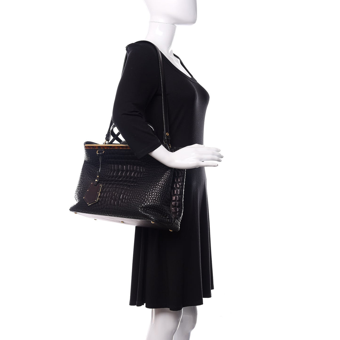 Nappa Crocodile Trapuntata Medium 2Jours Tote Black