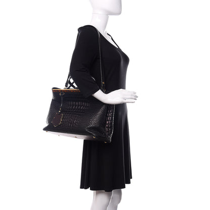 Fendi Nappa Crocodile Trapuntata Medium 2Jours Tote Black 2 of 16