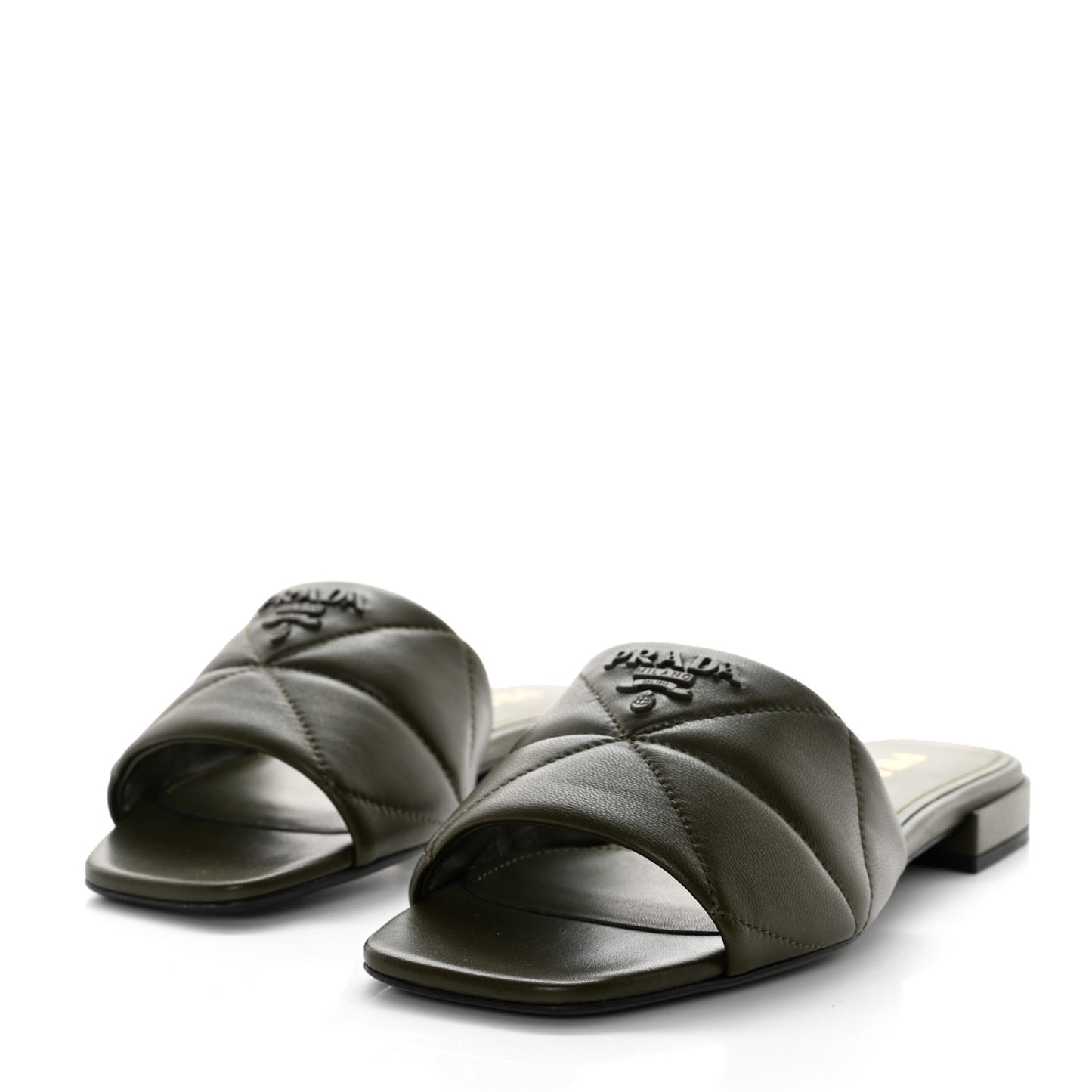 Nappa Logo Quilted 10mm Slide Sandals 36.5 Militare