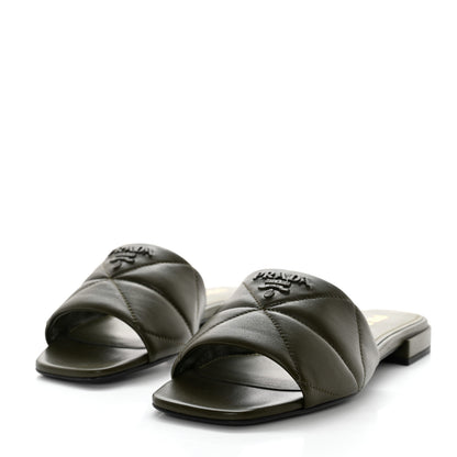 Prada Nappa Logo Quilted 10mm Slide Sandals 36.5 Militare 3 of 8