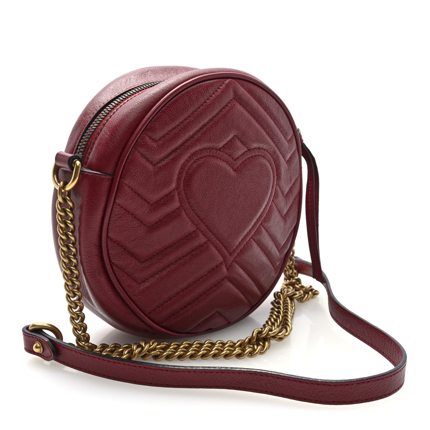 Glazed Calfskin Matelasse Heart Mini GG Marmont Round Shoulder Bag Romantic Cerise
