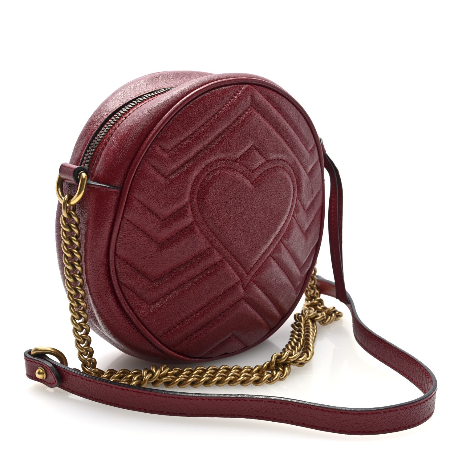 Gucci Glazed Calfskin Matelasse Heart Mini GG Marmont Round Shoulder Bag Romantic Cerise 3 of 10