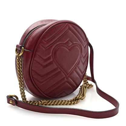 Gucci Glazed Calfskin Matelasse Heart Mini GG Marmont Round Shoulder Bag Romantic Cerise 3 of 10