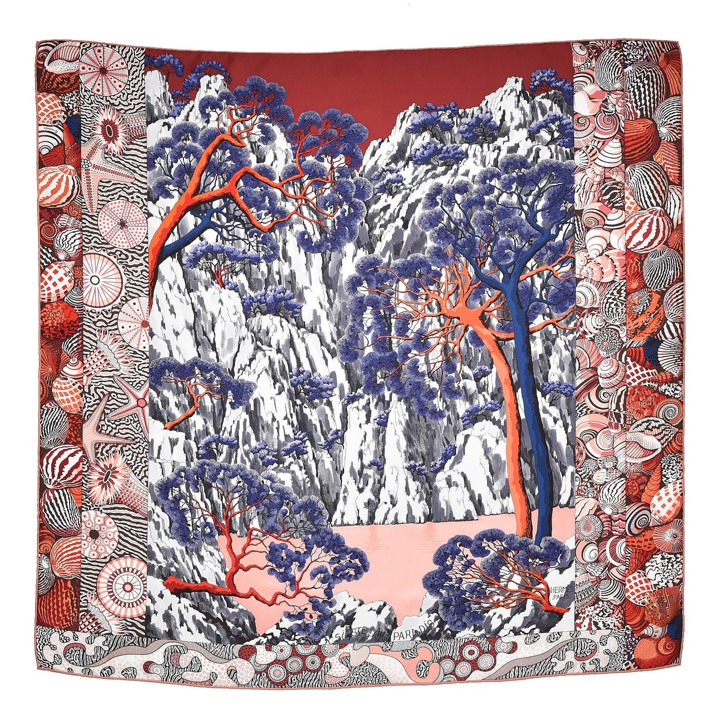 Silk Sieste Au Paradis Scarf 90 Rouge H Bleu Nuit Corail